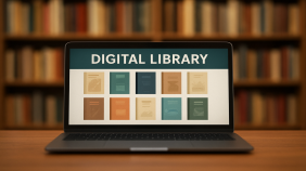 notebook mostrando capas de e-books da digital library